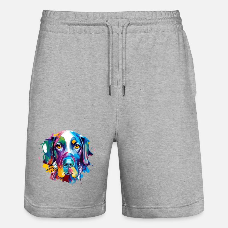 Deutscher Kurzhaar-Pointer GSP Farbenfrohe Hundekunst - Stanley/Stella Unisex Bio Joggingshorts Trainer  - Grau meliert