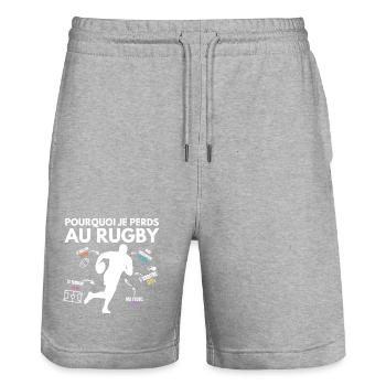 Pourquoi Je perds au Rugby Joueurs de Rugby - Short de jogging bio TRAINER Stanley/Stella unisexe - gris chiné - Devant - Nik (191cm) & Marisol (170cm)