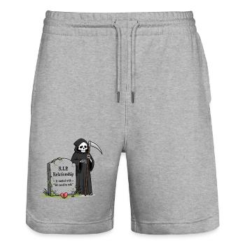 "Wir müssen reden!" ist Beziehungs-Sensenmann - Stanley/Stella Unisex Bio Joggingshorts Trainer  - Grau meliert - Vorne - Nik (191cm) & Marisol (170cm)