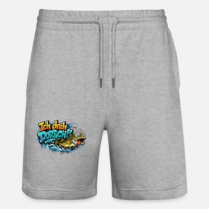 I Shoot Cod Graffiti Fish - Stanley/Stella Trainer Unisex Organic Jogging Shorts - heather grey