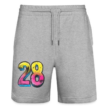 28 Zahl Bunt - Stanley/Stella Unisex Bio Joggingshorts Trainer  - Grau meliert - Vorne - Nik (191cm) & Marisol (170cm)