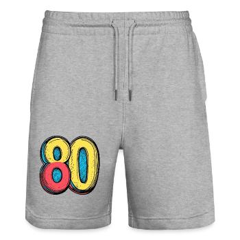 80 Zahl Bunt - Stanley/Stella Unisex Bio Joggingshorts Trainer  - Grau meliert - Vorne - Nik (191cm) & Marisol (170cm)