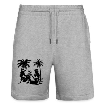Girls Holiday Palm Trees - Stanley/Stella Trainer Unisex Organic Jogging Shorts - heather grey - Front - Nik (191cm) & Marisol (170cm)