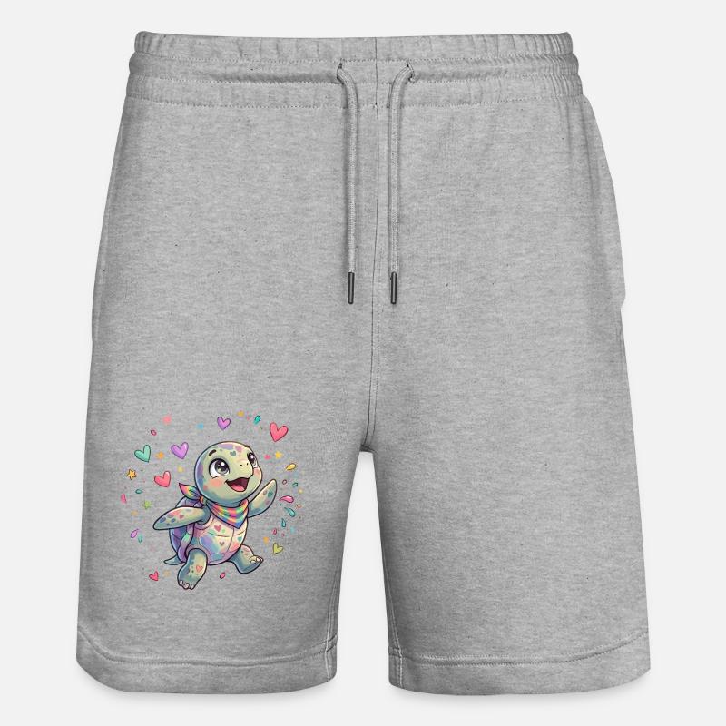 Rainbow Turtle with Heart Patterns - Stanley/Stella Trainer Unisex Organic Jogging Shorts - heather grey