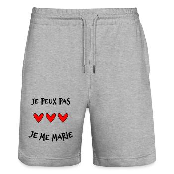JE PEUX PAS. MARIE. FUTUR MARIE. EVJF. TEAM. TEAM  - Short de jogging bio TRAINER Stanley/Stella unisexe - gris chiné - Devant - Nik (191cm) & Marisol (170cm)