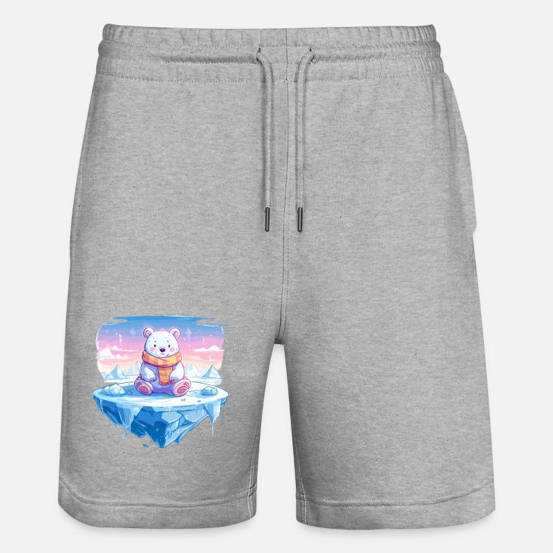 Polarlicht-Bär auf Eis - Stanley/Stella Unisex Bio Joggingshorts Trainer - Grau meliert