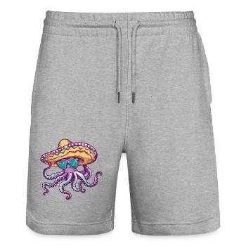 Sombrero drôle de pieuvre - Short de jogging bio TRAINER Stanley/Stella unisexe - gris chiné - Devant - Nik (191cm) & Marisol (170cm)