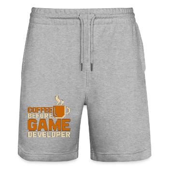 Game Developer Coffee Game Programmer Coffee Lover - Stanley/Stella Unisex Bio Joggingshorts Trainer  - Grau meliert - Vorne - Nik (191cm) & Marisol (170cm)