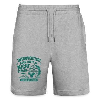 Introvertiert Nerd Würfel Spruch - Stanley/Stella Unisex Bio Joggingshorts Trainer  - Grau meliert - Vorne - Nik (191cm) & Marisol (170cm)