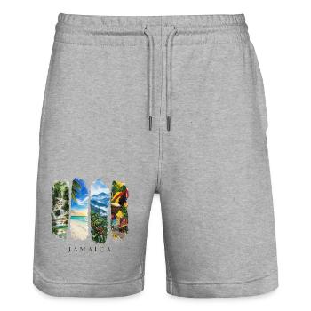 Voyage de vacances en Jamaïque – Reggae caribéen & culture - Short de jogging bio TRAINER Stanley/Stella unisexe - gris chiné - Devant - Nik (191cm) & Marisol (170cm)