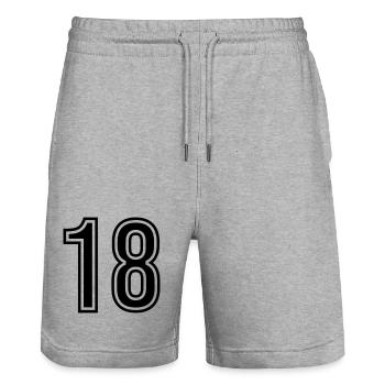 18 Number symbol - Stanley/Stella Trainer Unisex Organic Jogging Shorts - heather grey - Front - Nik (191cm) & Marisol (170cm)