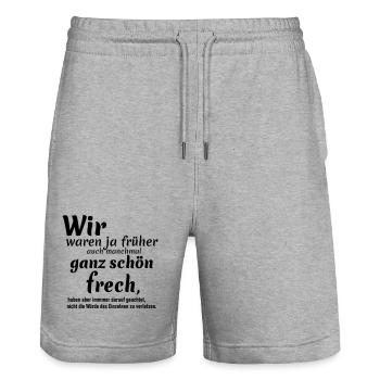 früher auch frech - Stanley/Stella Unisex Bio Joggingshorts Trainer  - Grau meliert - Vorne - Nik (191cm) & Marisol (170cm)