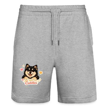 Finnish Lapphund – Just Here for Cuddles - Stanley/Stella Trainer Unisex Organic Jogging Shorts - heather grey - Front - Nik (191cm) & Marisol (170cm)