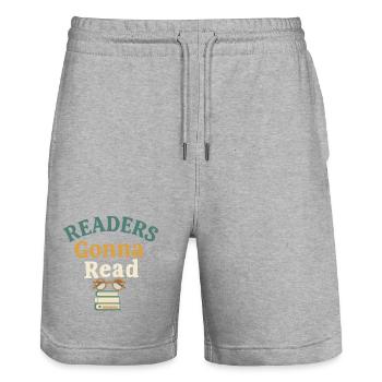 Les lecteurs vont lire - Short de jogging bio TRAINER Stanley/Stella unisexe - gris chiné - Devant - Nik (191cm) & Marisol (170cm)
