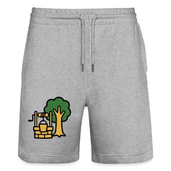 Draw Fountain Village Logo - Stanley/Stella Trainer Unisex Organic Jogging Shorts - heather grey - Front - Nik (191cm) & Marisol (170cm)