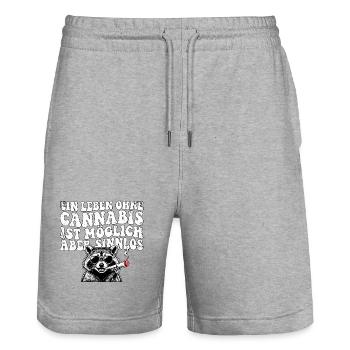 Lustiges Cannabis Waschbär Design - Stanley/Stella Unisex Bio Joggingshorts Trainer  - Grau meliert - Vorne - Nik (191cm) & Marisol (170cm)