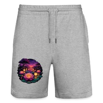 Lotus-Lichter am Abend - Stanley/Stella Unisex Bio Joggingshorts Trainer  - Grau meliert - Vorne - Nik (191cm) & Marisol (170cm)