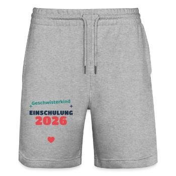 Einschulung 2026 Familie - Schulkind Geschenk Schu - Stanley/Stella Unisex Bio Joggingshorts Trainer  - Grau meliert - Vorne - Nik (191cm) & Marisol (170cm)