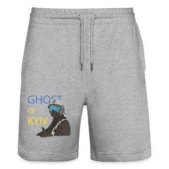 Ghost of Kyiv Pilot - Stanley/Stella Trainer Unisex Organic Jogging Shorts - heather grey - Front - Nik (191cm) & Marisol (170cm)