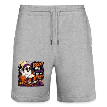Halloween cute ghost - Stanley/Stella Trainer Unisex Organic Jogging Shorts - heather grey - Front - Nik (191cm) & Marisol (170cm)