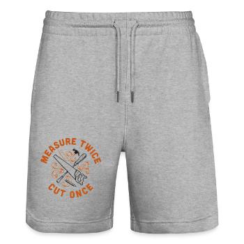 Measure Twice Cut Once - Stanley/Stella Trainer Unisex Organic Jogging Shorts - heather grey - Front - Nik (191cm) & Marisol (170cm)