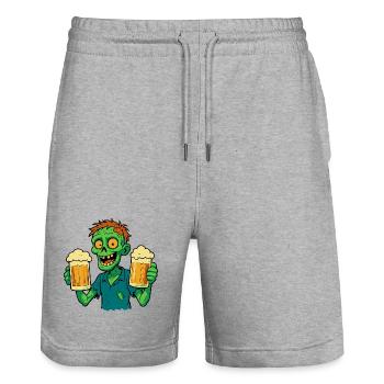 Happy zombie with beer - Stanley/Stella Trainer Unisex Organic Jogging Shorts - heather grey - Front - Nik (191cm) & Marisol (170cm)