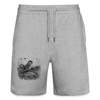 Süßer Spatz in Natur im Zeichenstil - Stanley/Stella Unisex Bio Joggingshorts Trainer  - Grau meliert - Vorne - Nik (191cm) & Marisol (170cm)