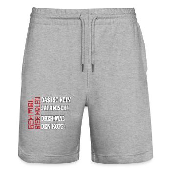 Biertrinker Geh mal Bier holen Japanisch - Stanley/Stella Unisex Bio Joggingshorts Trainer  - Grau meliert - Vorne - Nik (191cm) & Marisol (170cm)