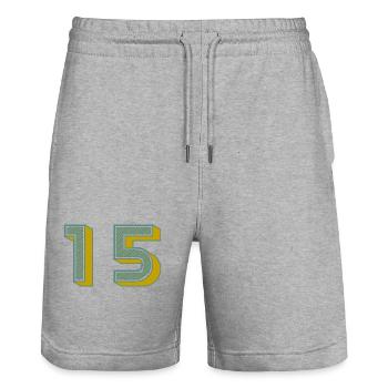 15. 15 JAHRE. 15. JAHRESTAG. 15-JÄHRIGES JUBILÄUM. - Stanley/Stella Unisex Bio Joggingshorts Trainer  - Grau meliert - Vorne - Nik (191cm) & Marisol (170cm)