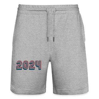 NOËL. ANNEE. ANNIVERSAIRE. RETRAITE. PAPA. MAMAM. - Short de jogging bio TRAINER Stanley/Stella unisexe - gris chiné - Devant - Nik (191cm) & Marisol (170cm)