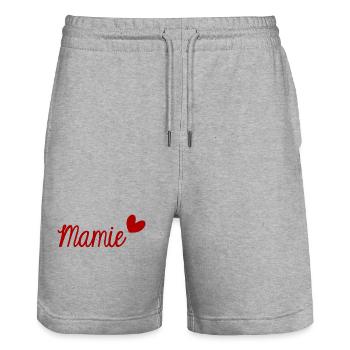 MAMIE. BONNE FÊTE MAMIE. SUPER MAMIE. FÊTE - Short de jogging bio TRAINER Stanley/Stella unisexe - gris chiné - Devant - Nik (191cm) & Marisol (170cm)
