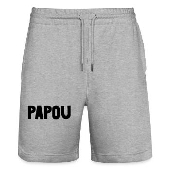 PAPOU. PAPA. FÊTE DES PÈRES. BONNE FÊTE PAPA - Short de jogging bio TRAINER Stanley/Stella unisexe - gris chiné - Devant - Nik (191cm) & Marisol (170cm)