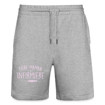 Fière Maman D’une Infirmière - Cadeau Infirmière - Short de jogging bio TRAINER Stanley/Stella unisexe - gris chiné - Devant - Nik (191cm) & Marisol (170cm)
