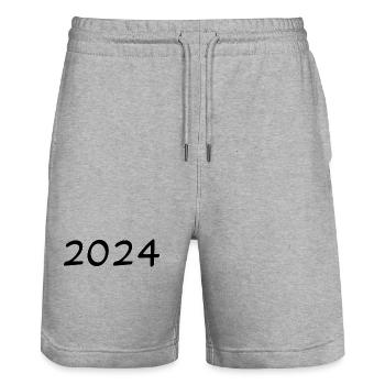 2024. WEIHNACHTEN. JAHR. JAHRESTAG. RUHESTAND. PAPA - Stanley/Stella Unisex Bio Joggingshorts Trainer  - Grau meliert - Vorne - Nik (191cm) & Marisol (170cm)