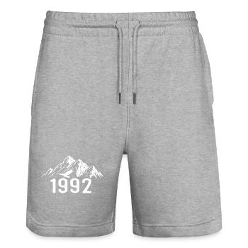 Vintage 1992 Birthday - 1992 Retro Gift Idea - Stanley/Stella Trainer Unisex Organic Jogging Shorts - heather grey - Front - Nik (191cm) & Marisol (170cm)