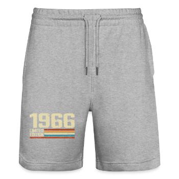 Jahrgang 1966 Retro Geburtstag - Jahrgang 1966 - Stanley/Stella Unisex Bio Joggingshorts Trainer  - Grau meliert - Vorne - Nik (191cm) & Marisol (170cm)