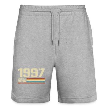 Vintage 1997 Retro Birthday - Born in 1997 - Stanley/Stella Trainer Unisex Organic Jogging Shorts - heather grey - Front - Nik (191cm) & Marisol (170cm)