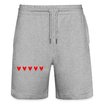COEUR. COEUR ROUGE. AMOUR. SAINT VALENTIN. ANNIV - Short de jogging bio TRAINER Stanley/Stella unisexe - gris chiné - Devant - Nik (191cm) & Marisol (170cm)