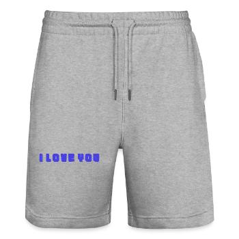 I LOVE YOU. CHRISTMAS. YEAR. ANNIVERSARY. RETIREMENT - Stanley/Stella Trainer Unisex Organic Jogging Shorts - heather grey - Front - Nik (191cm) & Marisol (170cm)