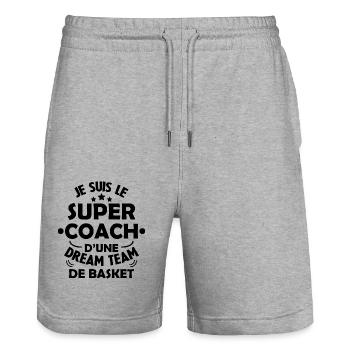 Je Suis Le Super Coach D'une Dream Team De Basket - Short de jogging bio TRAINER Stanley/Stella unisexe - gris chiné - Devant - Nik (191cm) & Marisol (170cm)