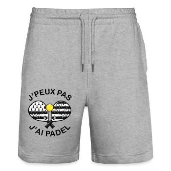 J'peux pas j'ai Padel Bretagne Humour Padeliste - Short de jogging bio TRAINER Stanley/Stella unisexe - gris chiné - Devant - Nik (191cm) & Marisol (170cm)