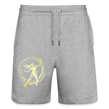 Volleyball player - Stanley/Stella Trainer Unisex Organic Jogging Shorts - heather grey - Front - Nik (191cm) & Marisol (170cm)