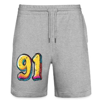 91 Number Colorful - Stanley/Stella Trainer Unisex Organic Jogging Shorts - heather grey - Front - Nik (191cm) & Marisol (170cm)