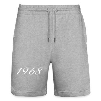1968 Geburtstagsgeschenk, Original seit 1968 - Stanley/Stella Unisex Bio Joggingshorts Trainer  - Grau meliert - Vorne - Nik (191cm) & Marisol (170cm)