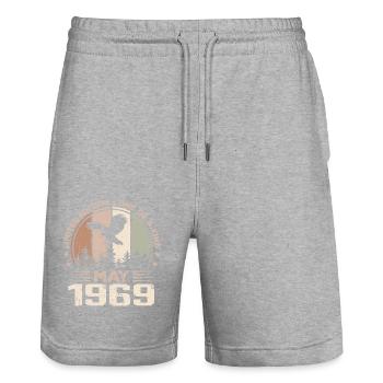 Incomparable depuis mai 1969, 55e Anniversaire - Short de jogging bio TRAINER Stanley/Stella unisexe - gris chiné - Devant - Nik (191cm) & Marisol (170cm)