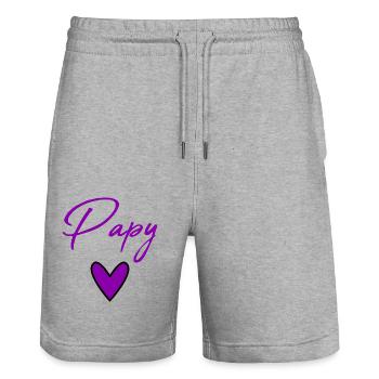 PAPY. PAPA. FÊTE DES PÈRES. BONNE FÊTE PAPA - Short de jogging bio TRAINER Stanley/Stella unisexe - gris chiné - Devant - Nik (191cm) & Marisol (170cm)