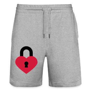 herzschloss_2c - Stanley/Stella Trainer Unisex Organic Jogging Shorts - heather grey - Front - Nik (191cm) & Marisol (170cm)