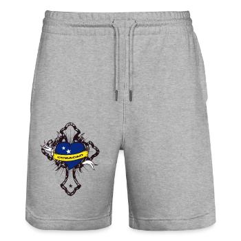 Curacao - Stanley/Stella Trainer Unisex Organic Jogging Shorts - heather grey - Front - Nik (191cm) & Marisol (170cm)