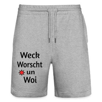 Weck Worscht un Woi - Stanley/Stella Unisex Bio Joggingshorts Trainer  - Grau meliert - Vorne - Nik (191cm) & Marisol (170cm)
