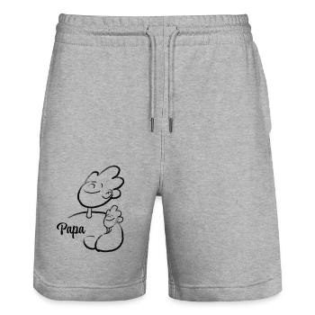 Illustration Père et Fils - Short de jogging bio TRAINER Stanley/Stella unisexe - gris chiné - Devant - Nik (191cm) & Marisol (170cm)